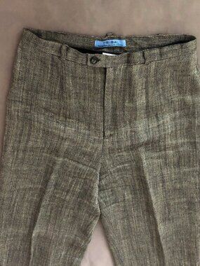 Black And Muted Gold Patterned Linen Pants